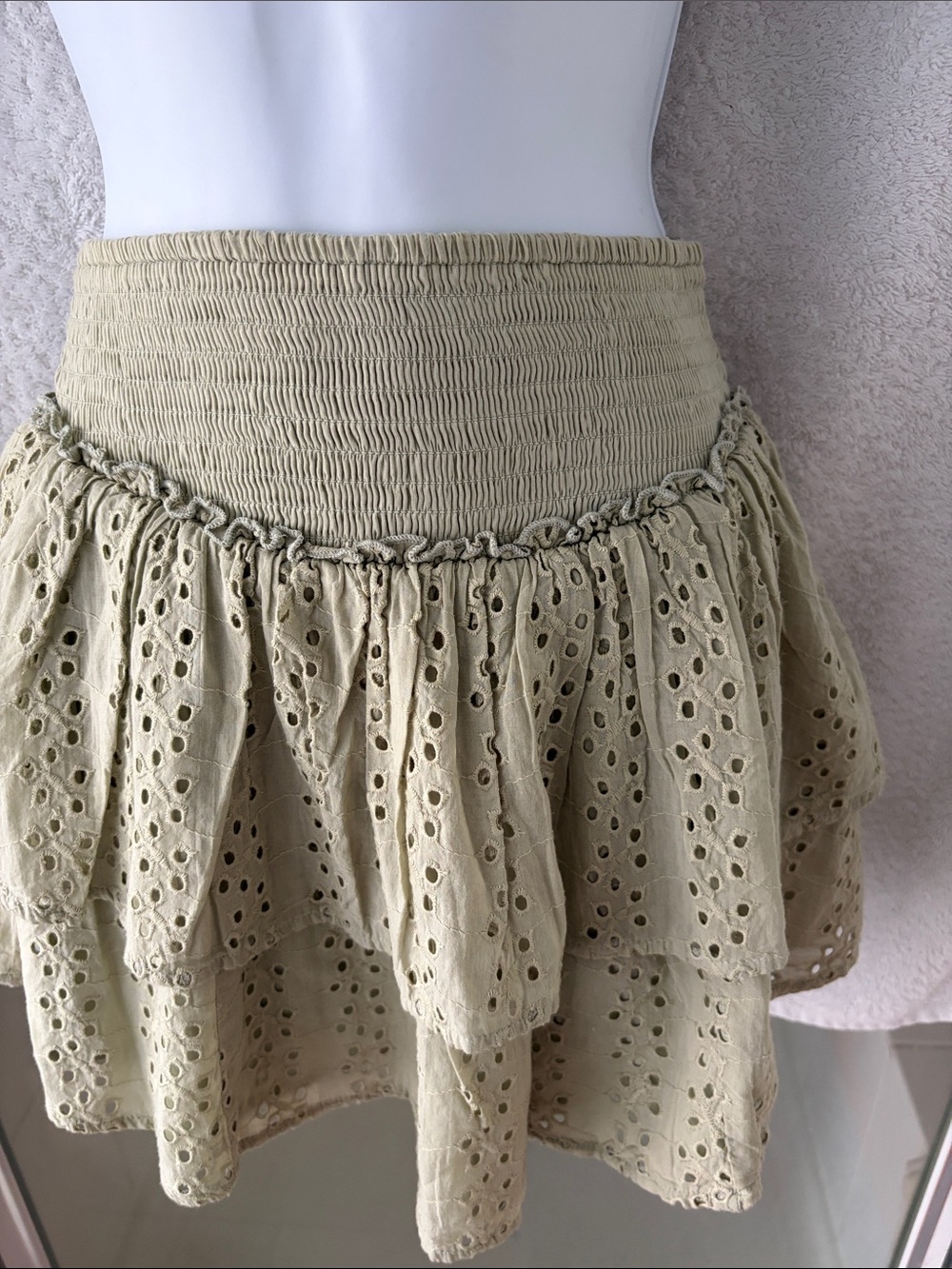 Hollister Sage Green Eyelet Tiered Skirt